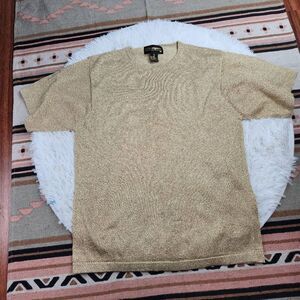 Vintage Metallic Gold Short Sleeve Sweater Blouse Women's Medium Lisa Originals